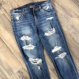 Faded denim blue jeans